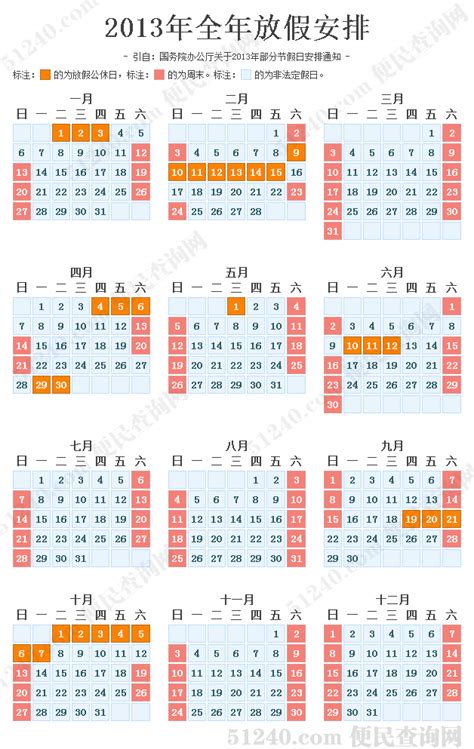 2013年放假安排时间表：全年节假日具体怎么放？ 4