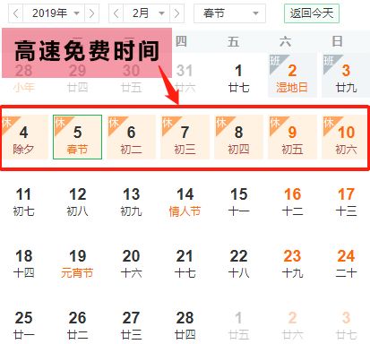 2019年春节高速公路免费通行时间安排 1