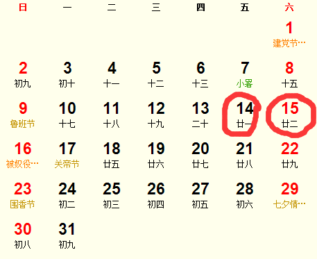 农历七月十四 2